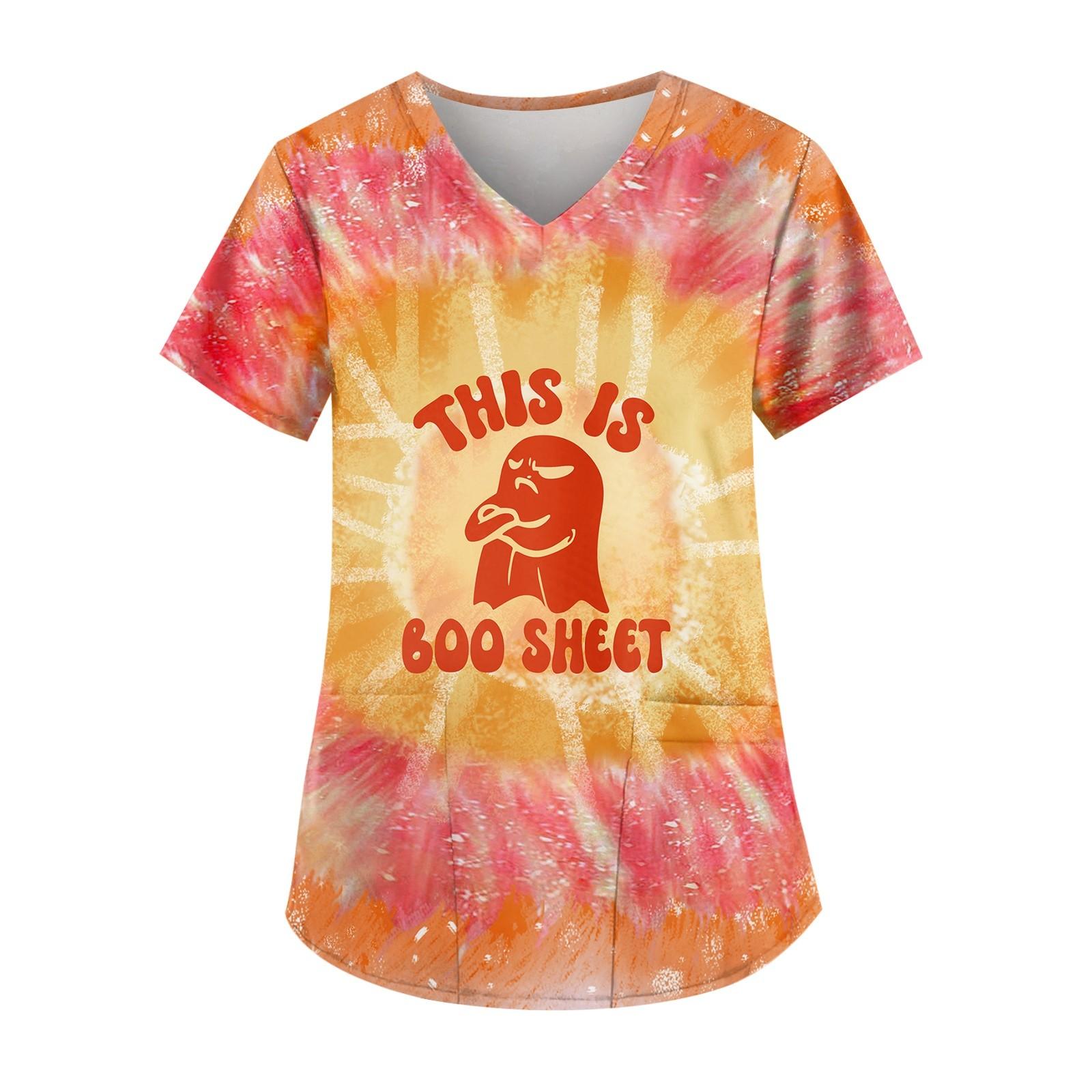 

Женская рабочая униформа с принтом на Хэллоуин, защитная рабочая униформа с V-образным вырезом и карманами S киноварь