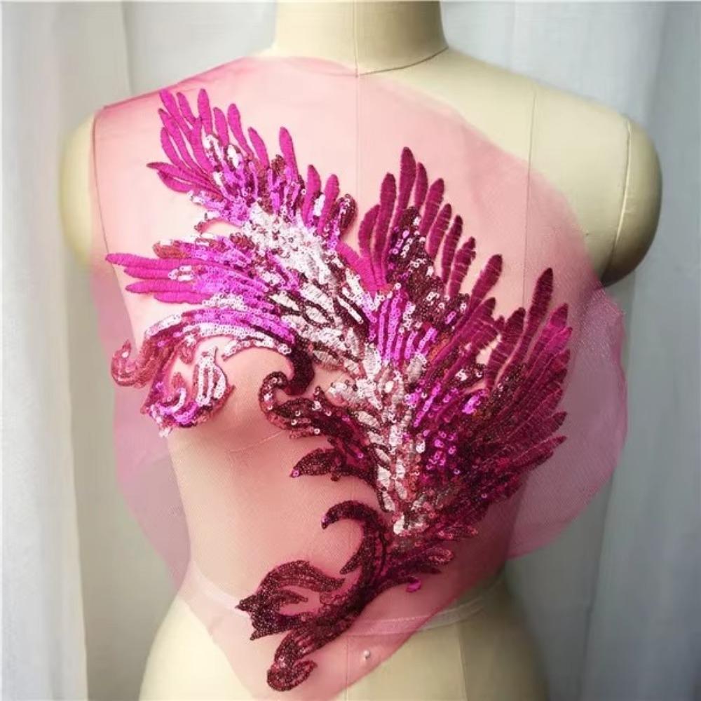 Patch Sequin Embroidery Sequin Appliques Phoenix Tail DIY Sew On Patch Embroidery Patch Wedding Gown DIY Decoration