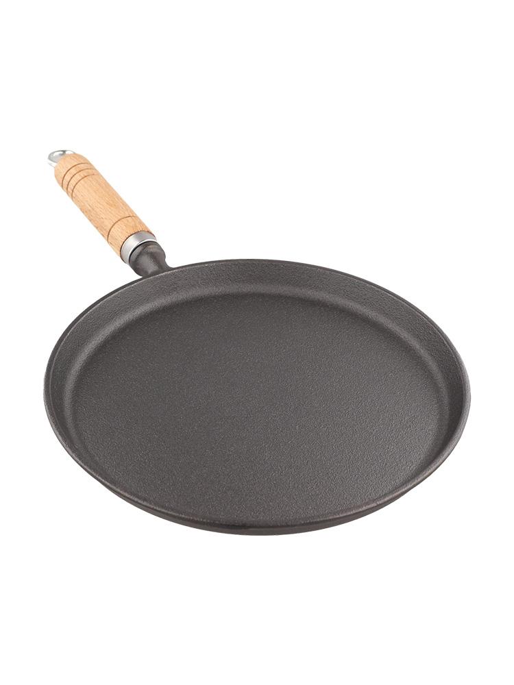 Cast Iron Pan Thickened Pancake Pan Wood Handle Pan Even Heat Distribution 23
