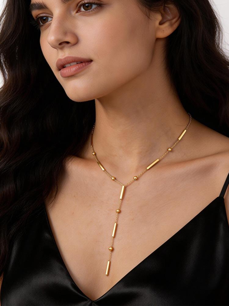

Elegant Long Chain Y Shape Necklace for Women Stainless Steel Rectangular Bar Drop Necklaces Aesthetics Choker Jewelry Gift