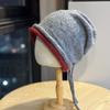 Korean Style Autumn and Winter Drawstring Curling Pile Knitted Hat for Women Street Simple Warm Big Head and Face Small Woolen Hat Cold Hat