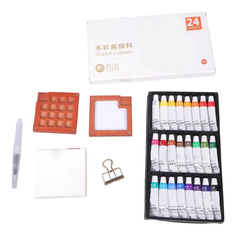 

Travel Portable Wood Watercolor Palettes Box with Clip, Watercolor Paper, Water Brush Pen, Gift for Painter Artist 1