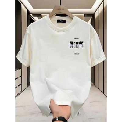 Men's Heavyweight 100% Cotton Graphic T-shirt, Lightweight and Breathable, Comfortable, Casual Wear, Trendy, Machine Washable