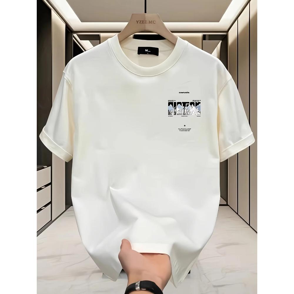 

Мужская футболка из плотного 100% хлопка с графическим принтом, легкая и дышащая, удобная, повседневная одежда, модная, машинная стирка S белый