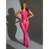 Women Halter Strap Heart Pattern See Through Mesh Open Crotch Sexy Lingerie Bodysuit
