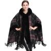4 Colors Winter Thick Warm Oversize Cloak Women Plaid Long Faux Rabbit Fur Loose Poncho Cape Fashion Tassel Overcoat With Hat