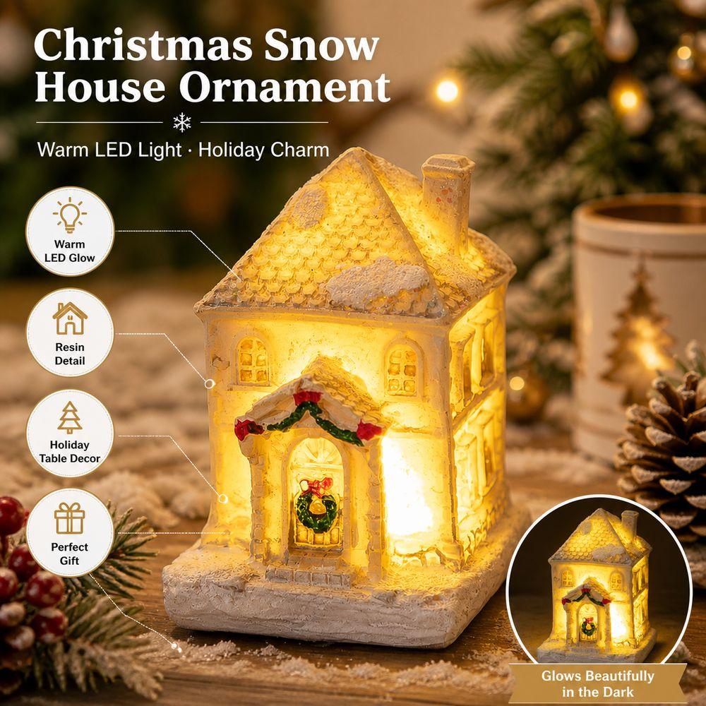 Battery Powered Snow House Figurine Resin Christmas Night Light Bedroom Night Light