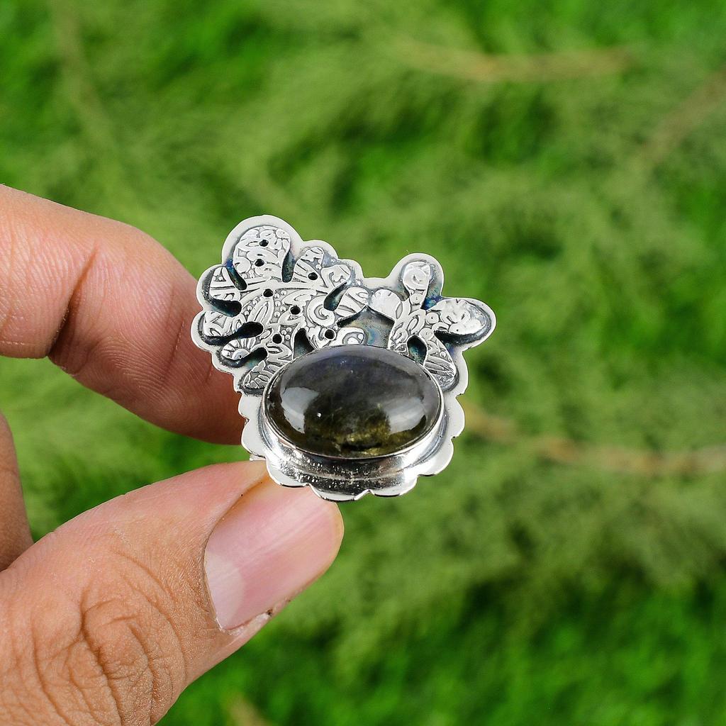 Wedding Gift For Her 925 Silver Natural Labradorite Promise Adjustable Ring