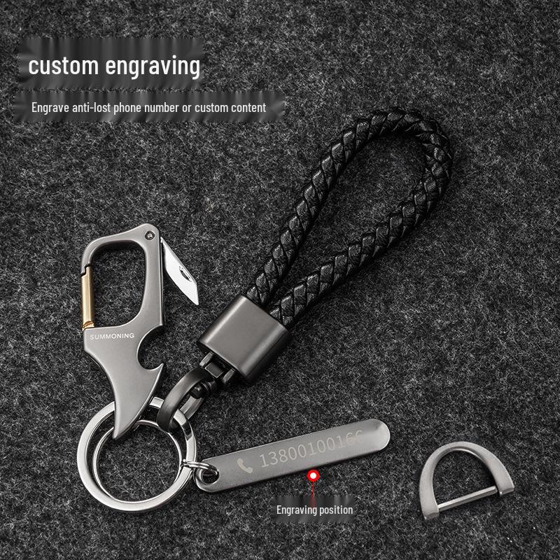 Men's Waist-Mounted Keychain with Box Cutter, Creative Key Ring, Anti-Lost Phone Number Tag Pendant