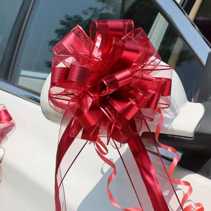 Wedding Car Mirror Pull-Flower Bow and Gift-Packaged Qixi Flower Bouquet