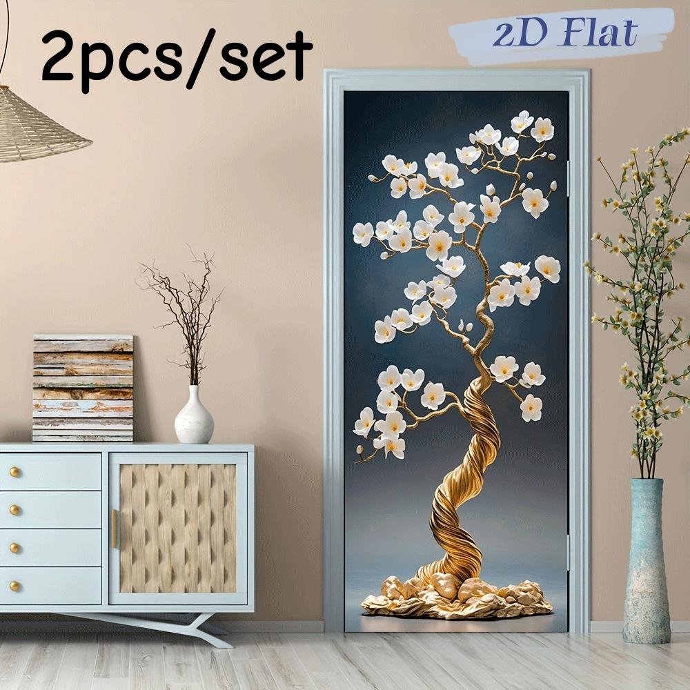 

2pcs luxurious gold wrapped tree trunk wall stickers creative magnolia flower living room entrance background wall decoration st (as the picture,38.5x200cmx2)