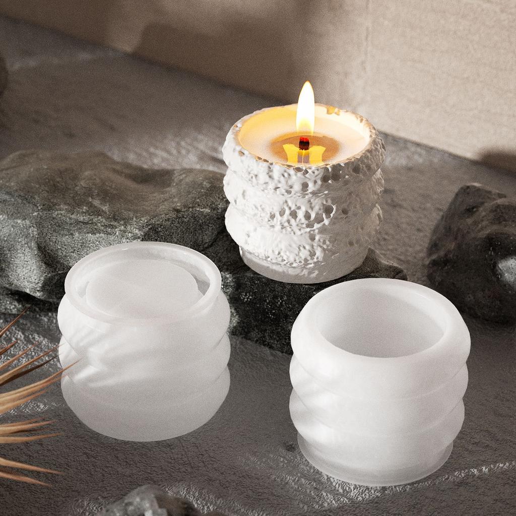 Circular, Stone Pattern Storage Box, Space Moon Pattern, Candle Cup, Aromatherapy Gypsum Jar, Silicone Mold, Candle Mold, White