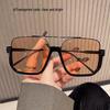 Korean Retro Tea-Colored Women's Fashionable Half-Frame Sunglasses - Trendy, High-End Feel, Street Style, Large Frame, Slimming Design