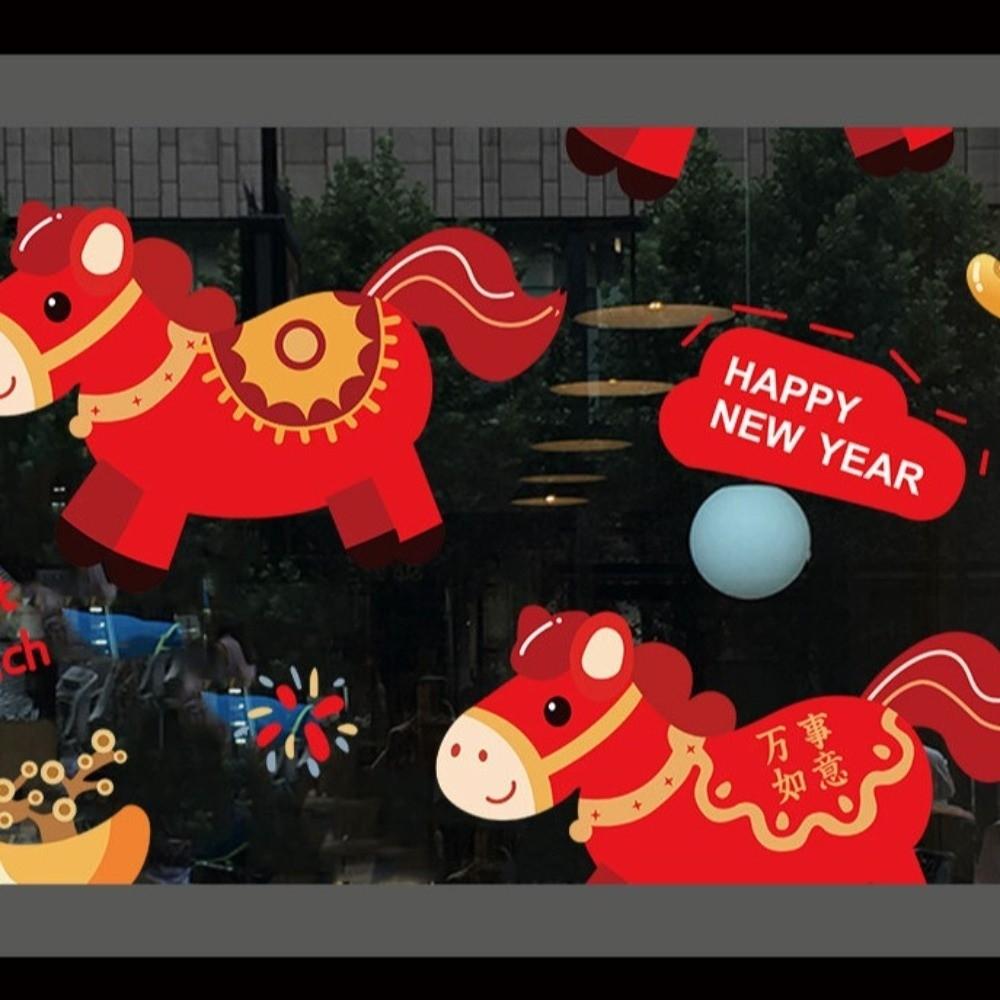 Large Size New Year Window Stickers Red 2026 Horse Year Stickers Window Glass Decor  Car Decoration
