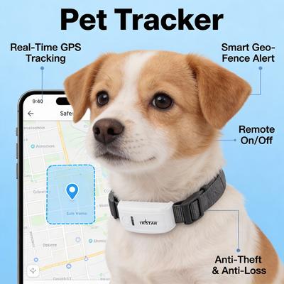 Zgardă inteligentă GPS pentru animale de companie pentru câini și pisici - Urmărire globală în timp real, monitorizare activitate și rază nelimitată (Rezistent la apă și durată lungă de viață a bateriei)