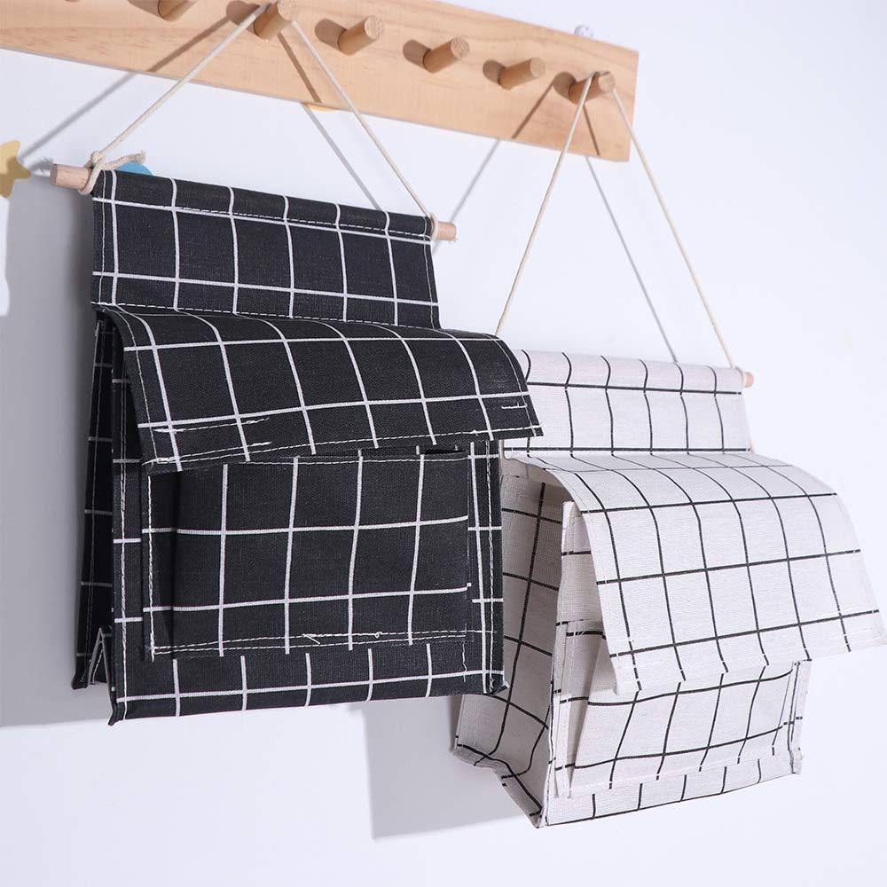Plaid Sundries Storage Pouches Wall Mounted Bedside Organizer Wall Hanging Bag  Bed Side