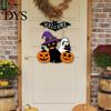 Spooky Home Decoration Halloween Wooden Welcome Door Sign, Pumpkin Ghost Bat Hanging Decor Sign for Yard, Party Entrance Rustic Wood Art Indoor