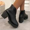 Fashion Chunky Heel Single Boots Women's Fashion Round Toe Platform Rear Zipper Anti-Slip Wear-Resistant Short Shoe