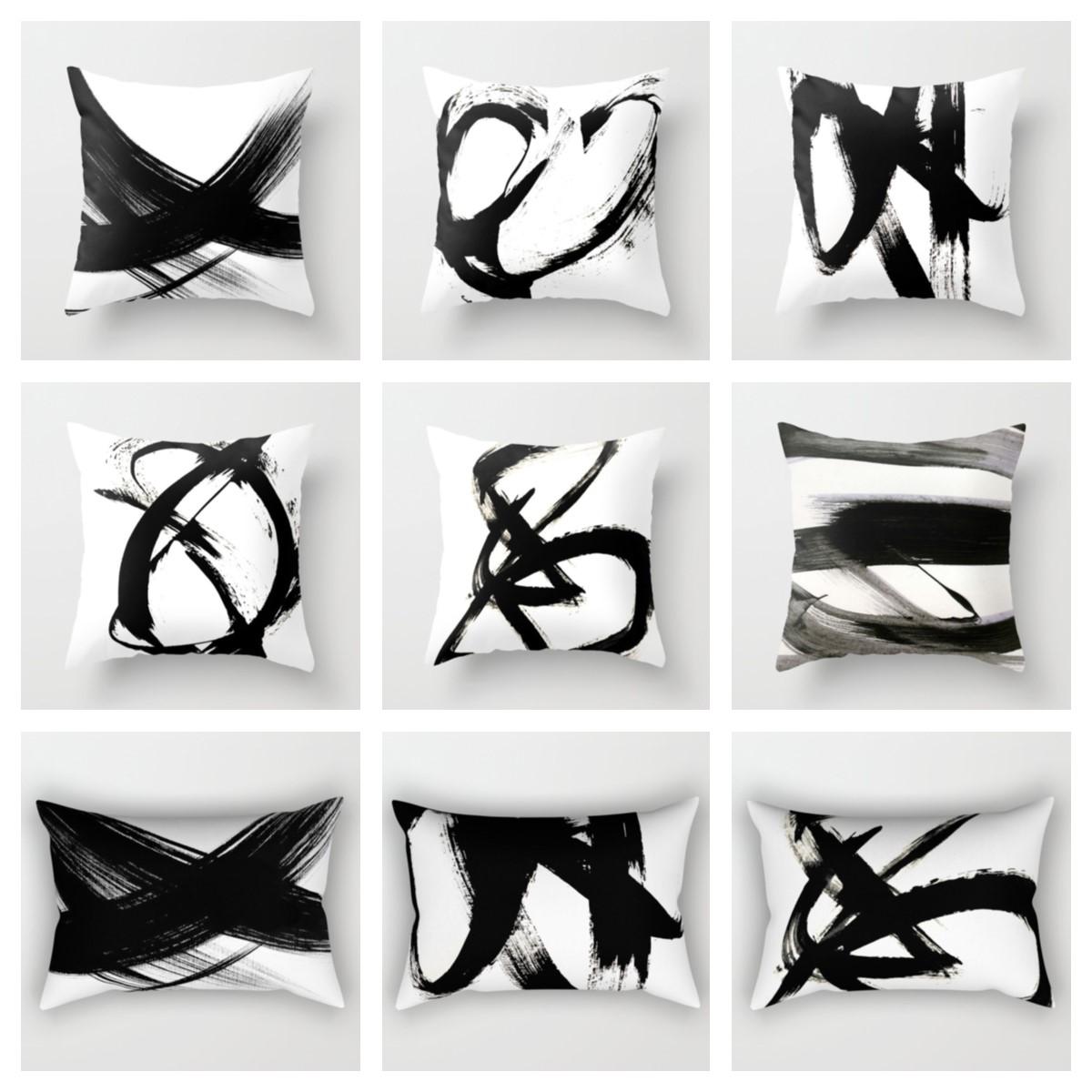 Jmg Clothing Unisex Black/White One Brushstroke And Simple Plush Pillowcase Cushion Cover Home Decor