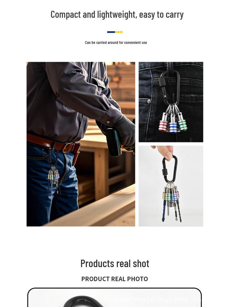 Goldener Drei-Schlitz-Schnellwechsel-Karabiner Schraubendreher-Verlängerung 1/4" Bit Schlüsselanhänger-Set