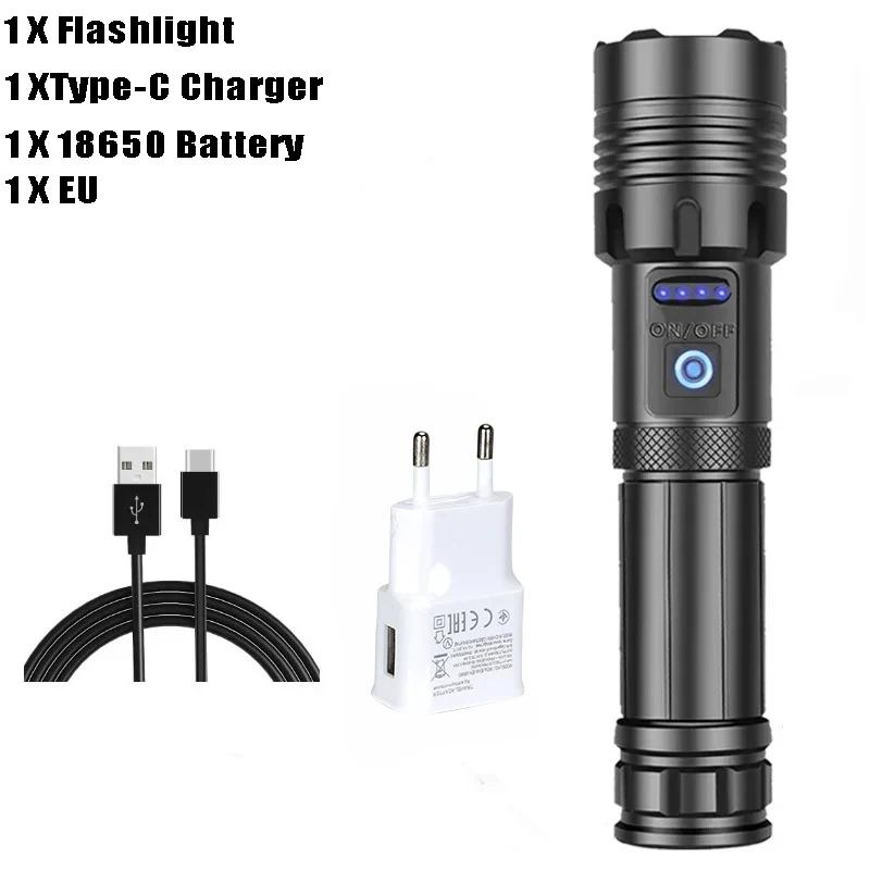 Powerful COB LED Flashlights USB Rechargeable Tactical Torch with Red Light Emergency Zoom Lantern Built-in 18650 for Camping