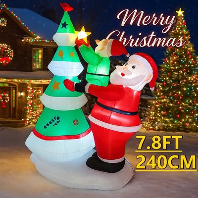 7.8FT Xmas Holiday Inflatable Yard Decor Santa Elf Decorating Tree LED Lit Christmas Decoration Toy Supplies Home Ornaments Gift