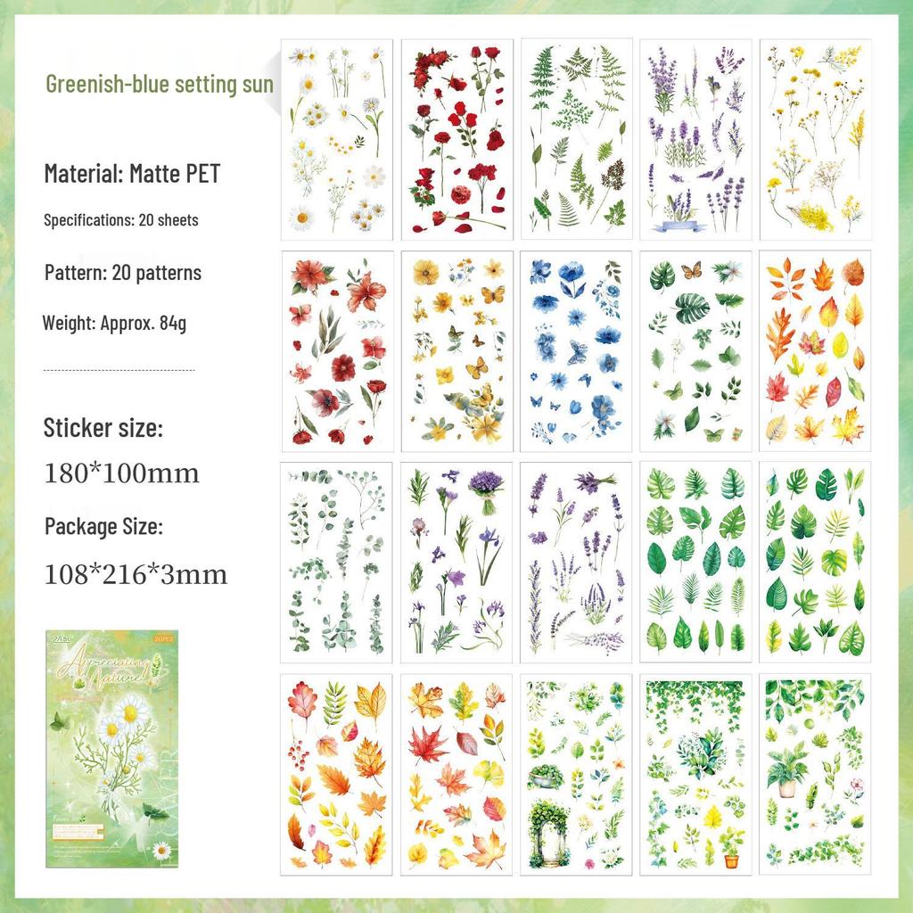 ZABC Floral Dream Weaving Stickerbuch: Tagebuch mit Pflanzen- und Blumenthema, DIY-Dekoration, 20 Blatt, 6 Designs.