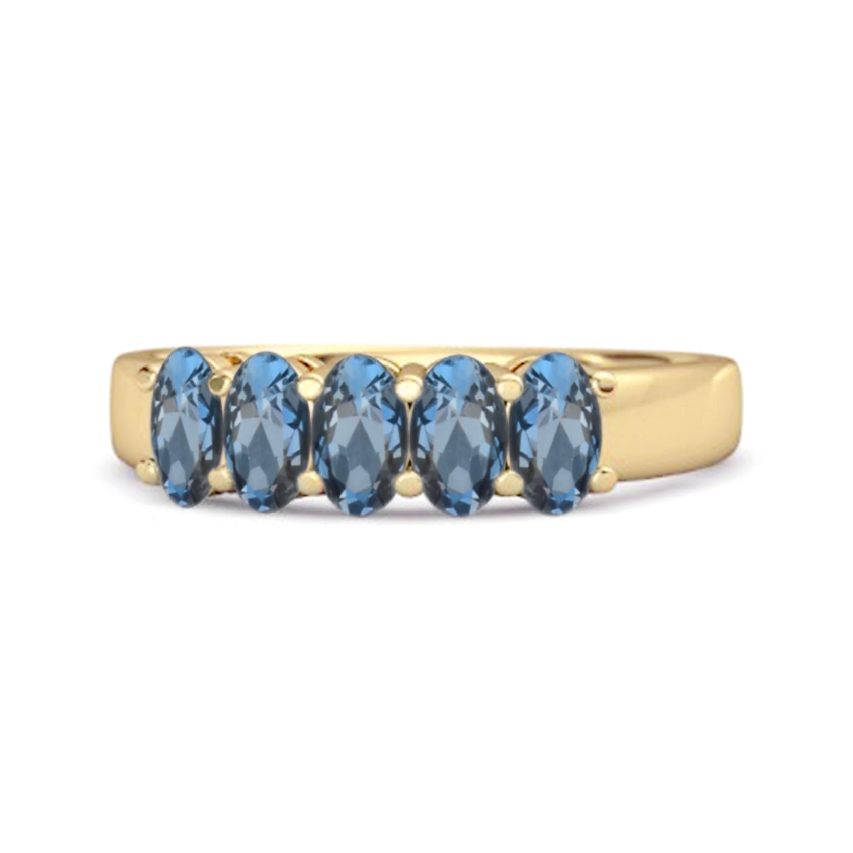 

London Blue Topaz Oval Five- 925Stone Ring - 925 Sterling Silver Gold Vermeil 10 жовтий