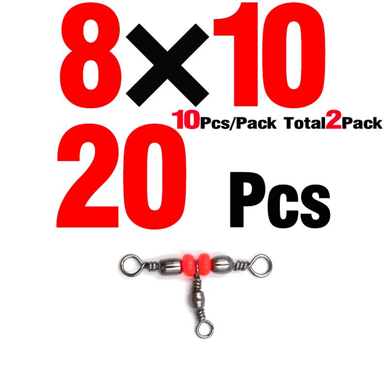 MNFT 20 Stück 11 Größen 3-Wege T-Drehgelenk Barrel Swivel Verbinder Rote Perlen Triple Swivel Kreuzleine Angelzubehör Angelzubehör