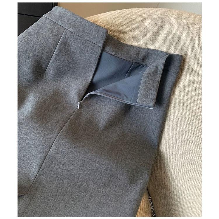 Elegant High Waist Gray Office Pencil Skirt Women Split Slit Work Slim Fit Skirts
