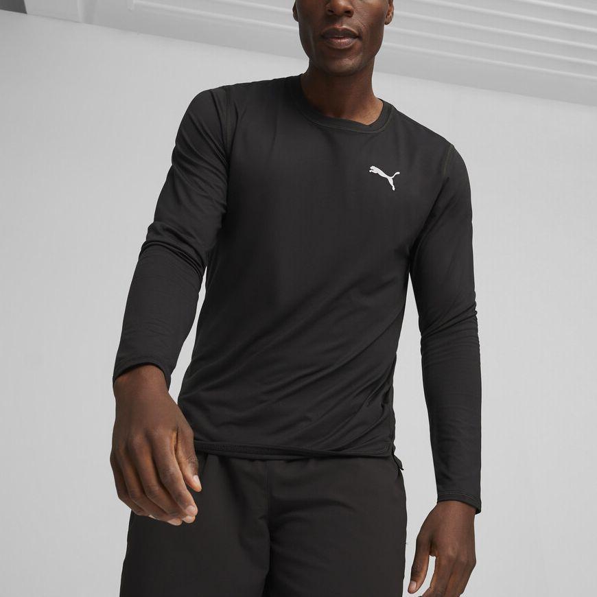 Puma Run Cloudspun Solid Color Casual Quick-Dry Breathable Sports Crew Neck Long Sleeve T-Shirt Men Tops Black 524991-01