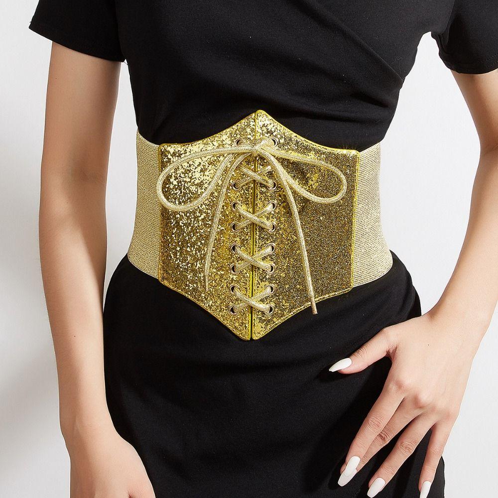 Elastic Gold Cummerbunds Shinny Blingbling Corset Belt Personality Leopard Print Waistband  Women