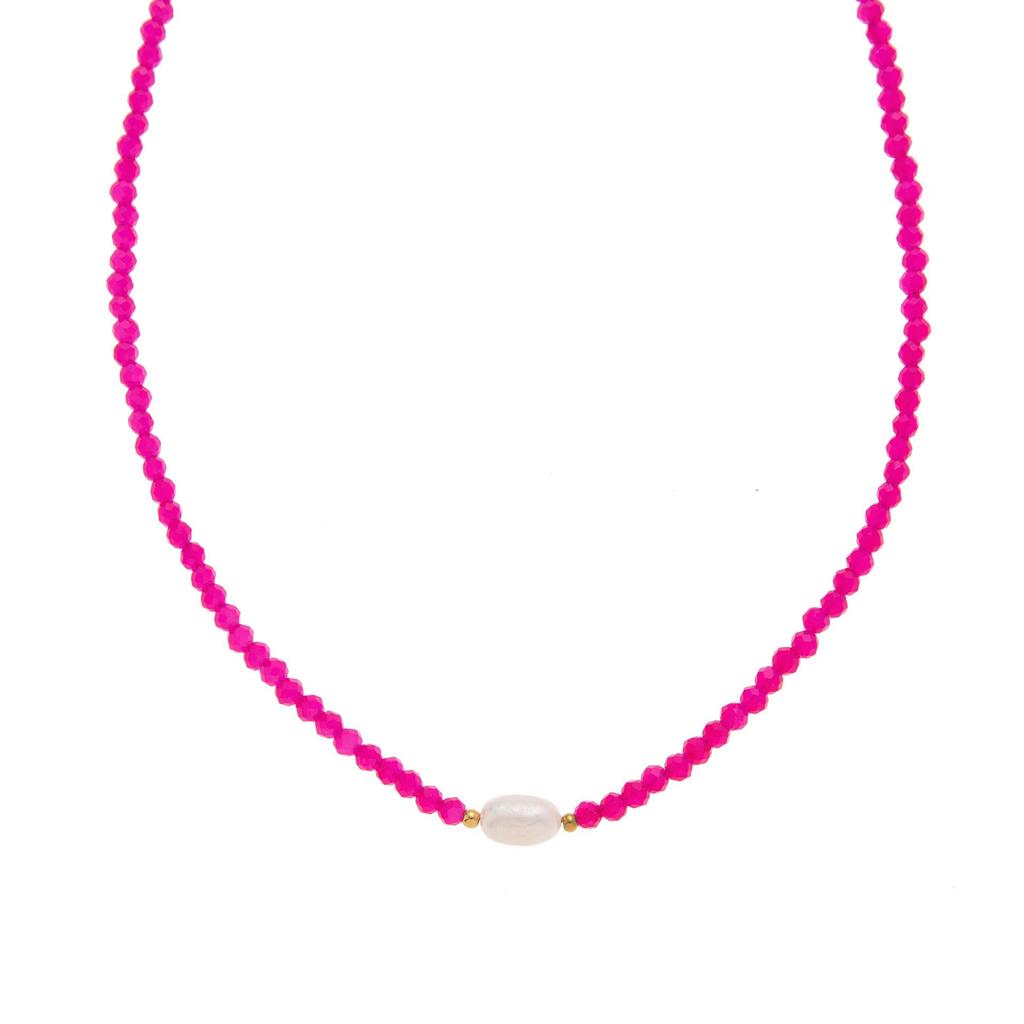 Colorful Geometric Square Beads Crystal Necklace with Zircon Heart Design
