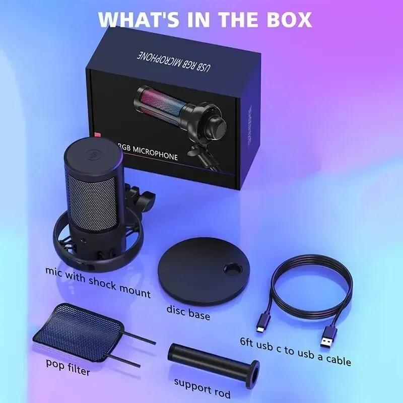 Professional USB Studio Microphone for PC Streaming Gaming YouTube Video Singing Gaming Recording PS4 RGB Anti-Spray Microfone