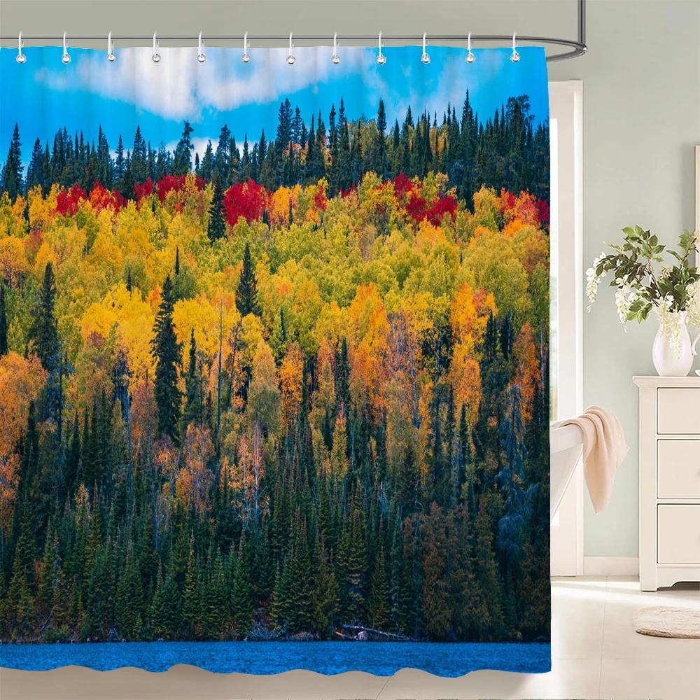 Scenery 3D Bathroom Curtains Natural Landscape Printed Shower Curtains With Hooks Home Decoration Waterproof Fabric Bath Screen