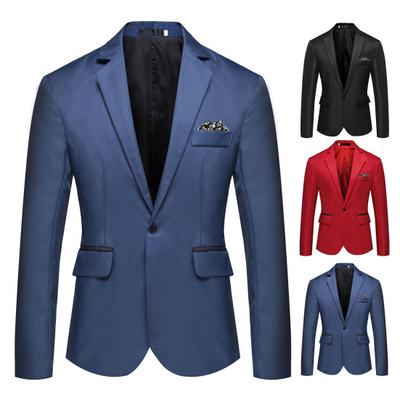 Autumn Men Slim Fit Suit Coat Lapel Long Sleeve Pockets Single Button Business Wedding Party Blazer Black White Stitching Suit Jacket