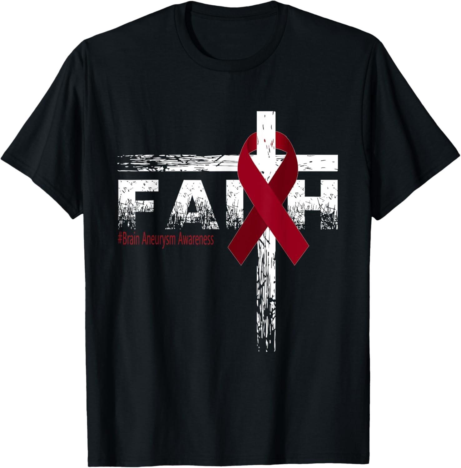Brain Aneurysm Awareness Christian Faith & Cross T-Shirt S