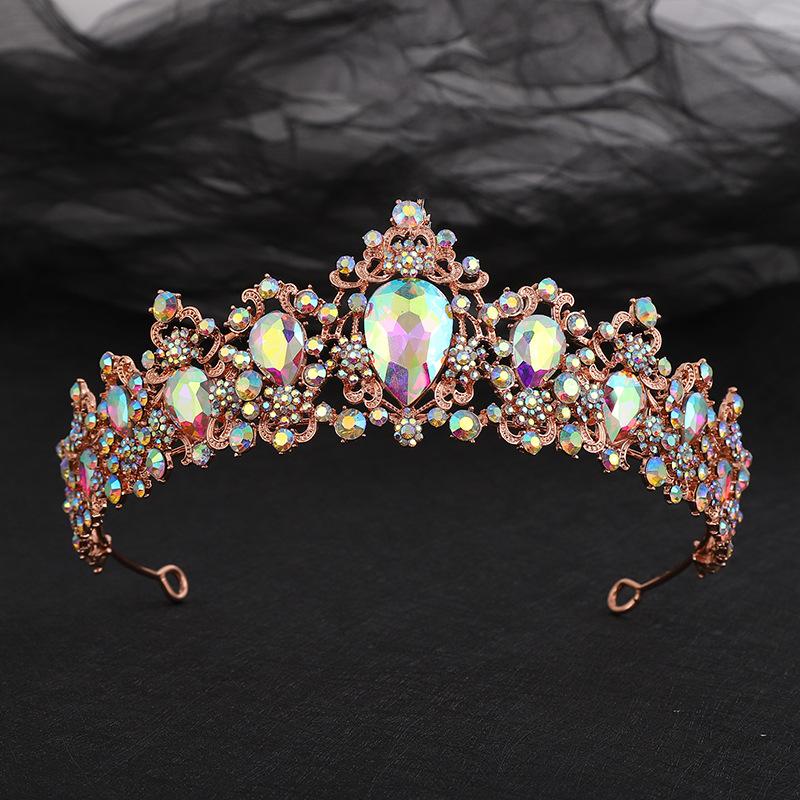 DIEZI Vintage Baroque Blue Crystal Tiara Crown For Women Gilrs Gift Wedding Party Queen Bridal Bride Hair Jewelry Accessories