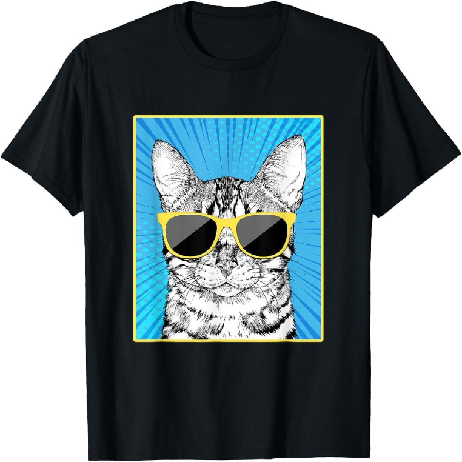 Bengal Cat Portrait Pop Art Cat with Sunglasses T-Shirt XXXXXL разноцветный