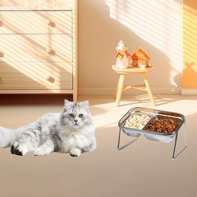 Elevated Stainless Steel Cat Bowls for Food and Water,Stable,Anti Slip Easy To Supplies Pet Bowl