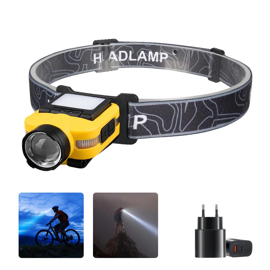 Inductive COB Headlamp,Portable Zoom Headlight,5 Modes Head Lamp, USB Rechargeable Working Flashlight Fishing Running Climbing