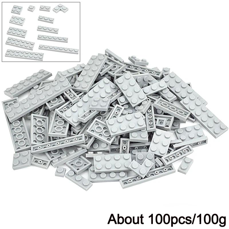 100Pcs Bulk Parts Thin Bricks 12 Size Mixed 15 Color Building Blocks Figures MOC Model Educational Construction Toy for Kid Gift