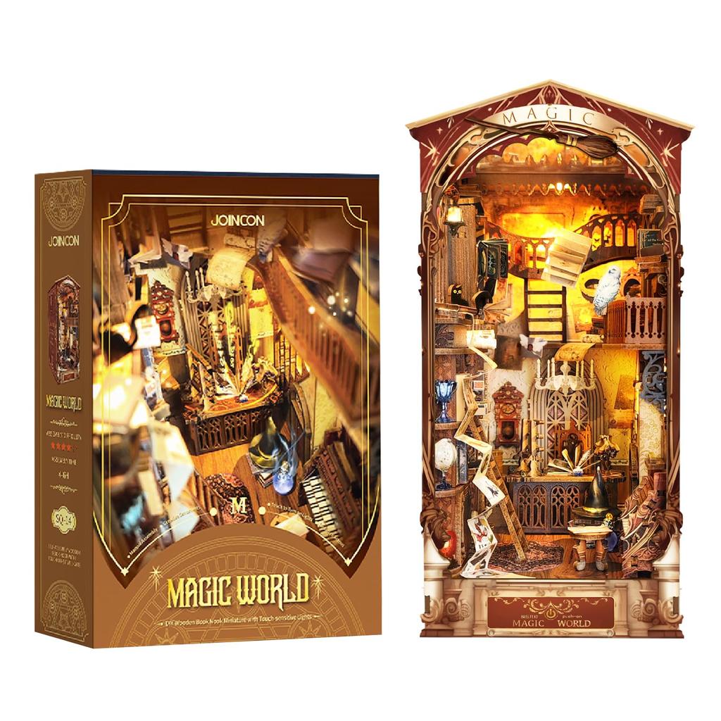 Spilay Booknook Miniature Dollhouse Kit Bookcase Bookshelf Decoration Dollhouse DIY Craft Wooden Gift Dollhouse for Beginners Birthday Holiday