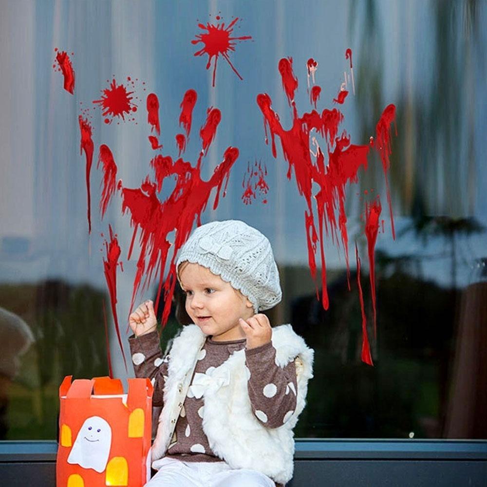 Gyser Halloween Dekoration Vægklistermærker Blodig Fingeraftryk Blodig Håndaftryk Fod 3D Tapet Vandtæt Gulv Dør Dekoration