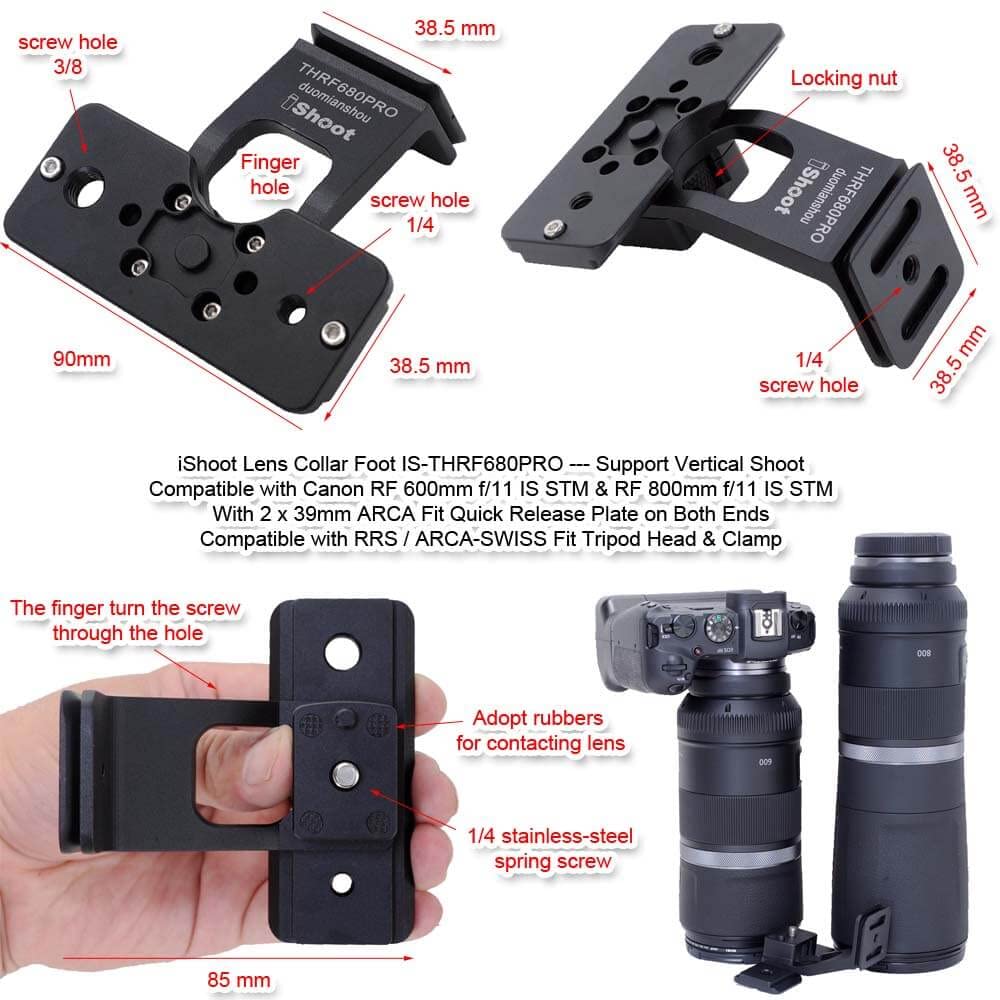 iShoot CNC Lens Support Collar Camera Ring Tripod Mount Tripod Mount Ring Lens Bracket Collar Tripod Socket Compatible with Canon RF 600mm IS STM RF