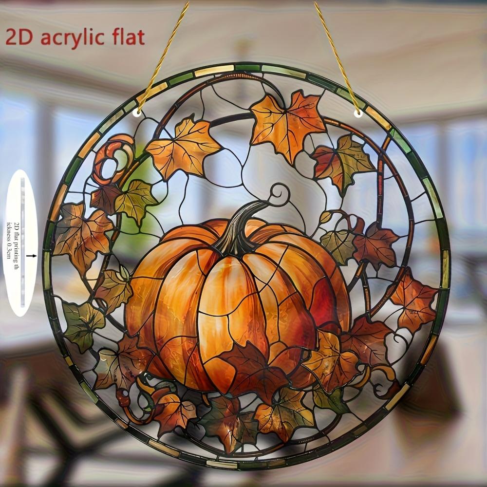 2D Flat, Halloween Pumpkin Sun Catcher, Acrylic Stained Plastic Window Ornaments, Holiday Wall and Porch Decorations, Gifts for Friends and Family