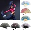 Flower Pattern Classical Folding Fan Tassel Cloth Art Chinese Style Fan Wooden handle Retro Classical Dancing Fan