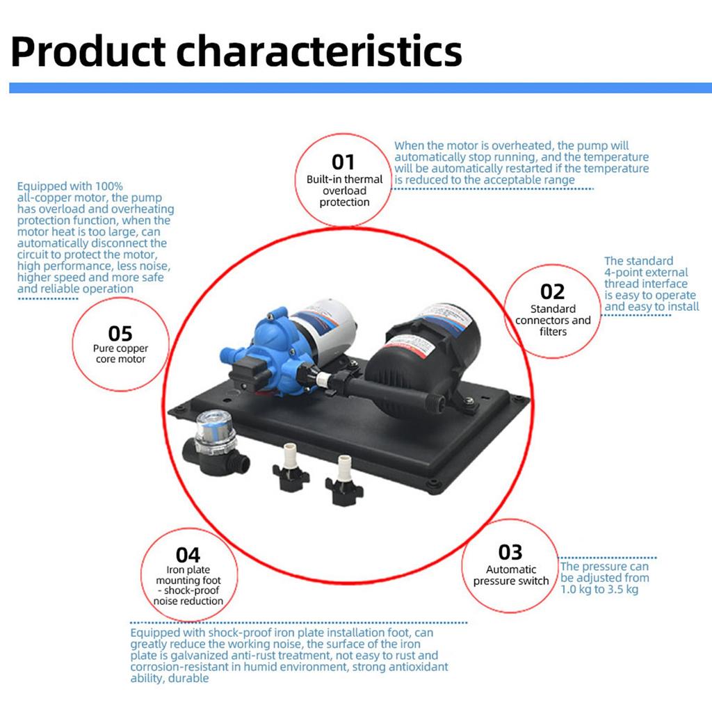 RV Water Pump DC 24V 3GPM 11.3L Min 55PSI Fresh Water Diaphragm Pump Built In On Demand Pressure Switch with Pressure