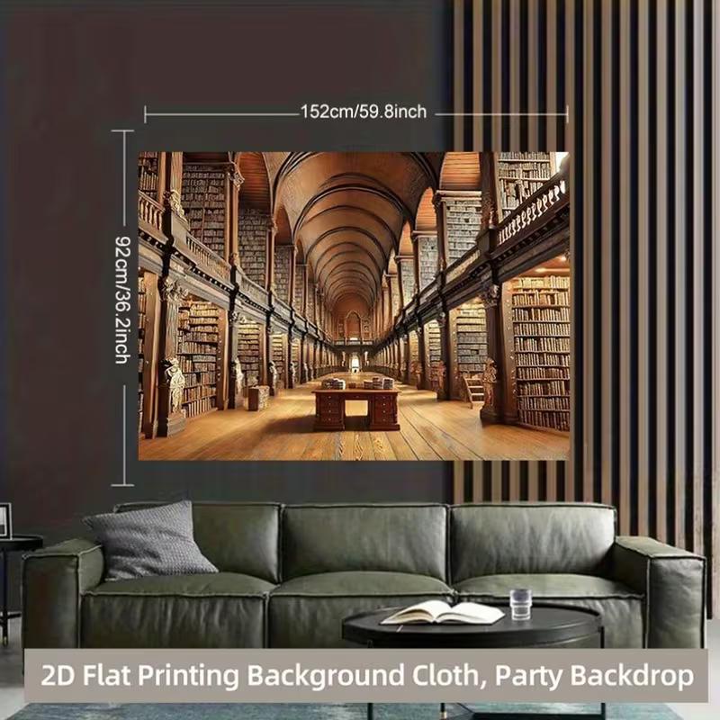 2D Retro Library Bookshelf Backdrop, Study Room Party Photography Background