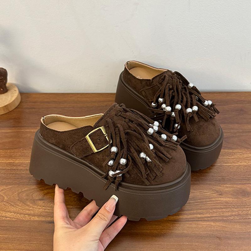 

Fashion Platform Women Slippers Flats Designer Mules Shoes Casual Sandals Autumn Woman 2025 Trend Slingback Dress Fashion Mujer Shoes 40 темно-коричневого